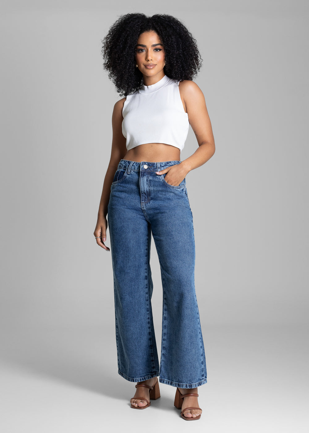 Calça Jeans Sawary Wide Leg Cropped - 282969 AZUL