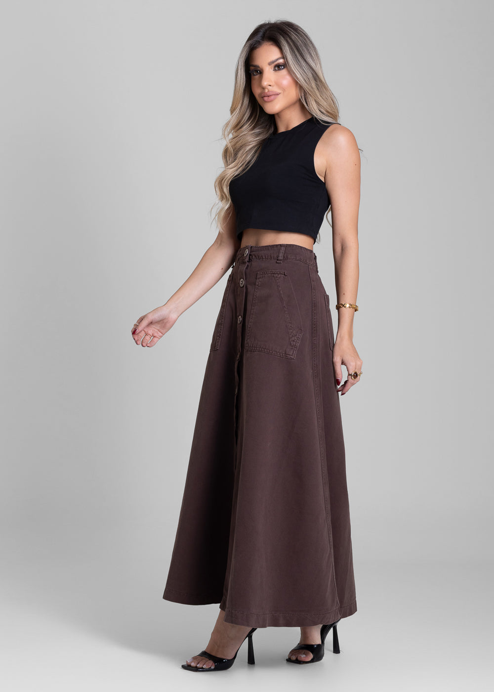 Saia Sarja Sawary Midi - 282998 MARROM