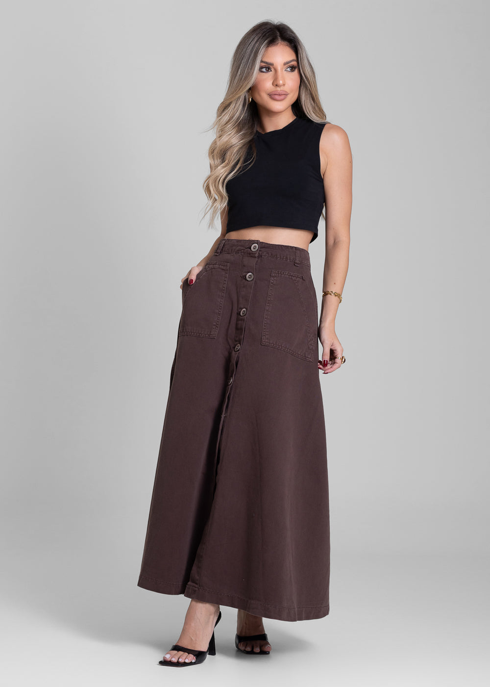 Saia Sarja Sawary Midi - 282998 MARROM