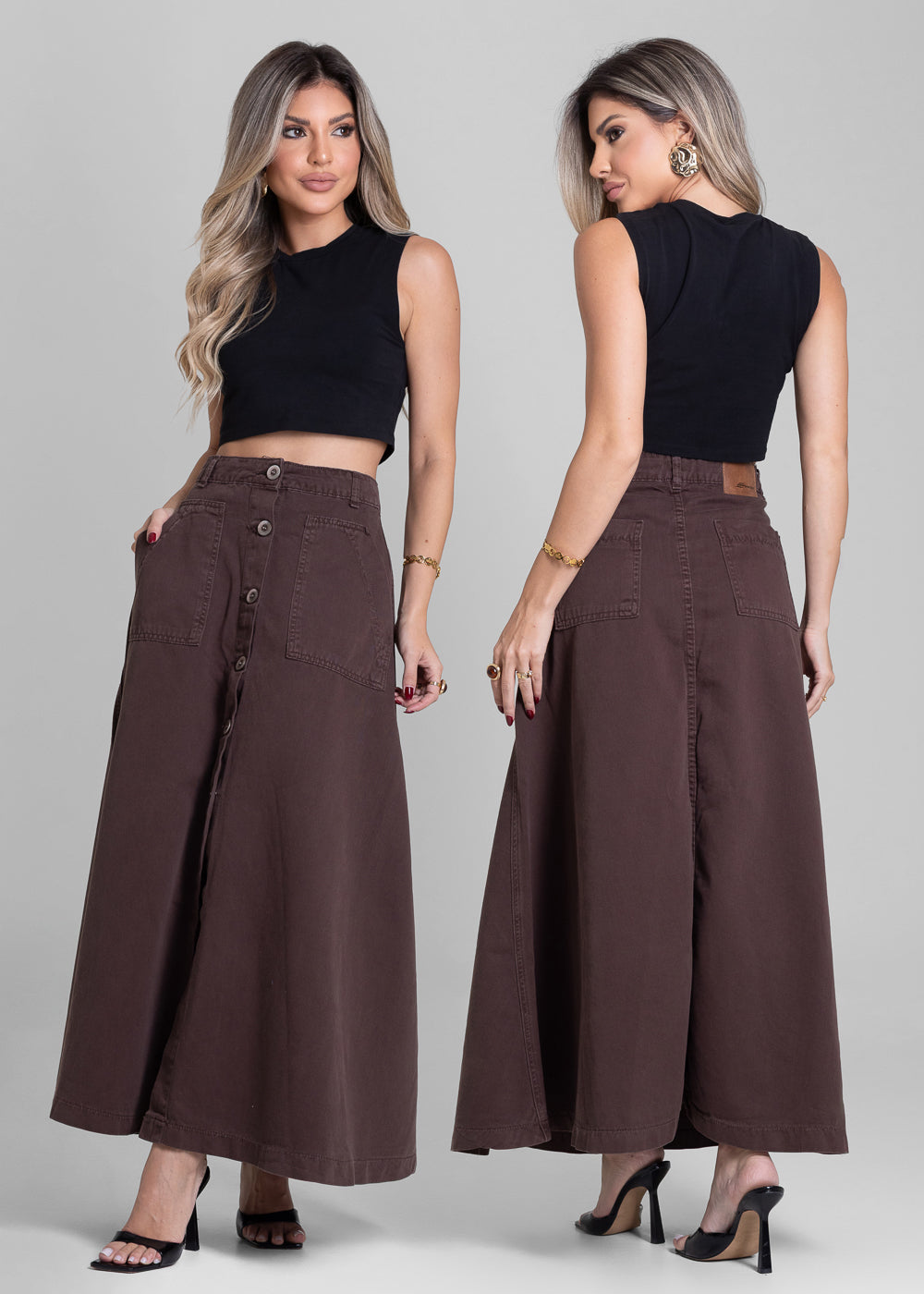 Saia Sarja Sawary Midi - 282998 MARROM