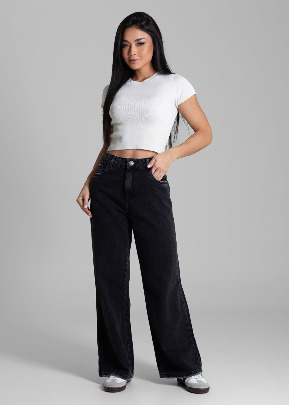 Calça Jeans Sawary Wide Leg Petit - 283019 PRETO
