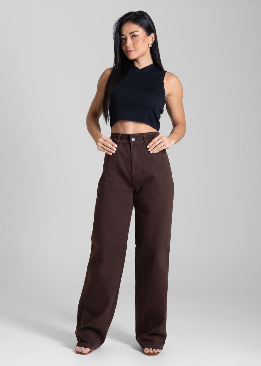 Calça Sarja Sawary Wide Leg - 283032 MARROM