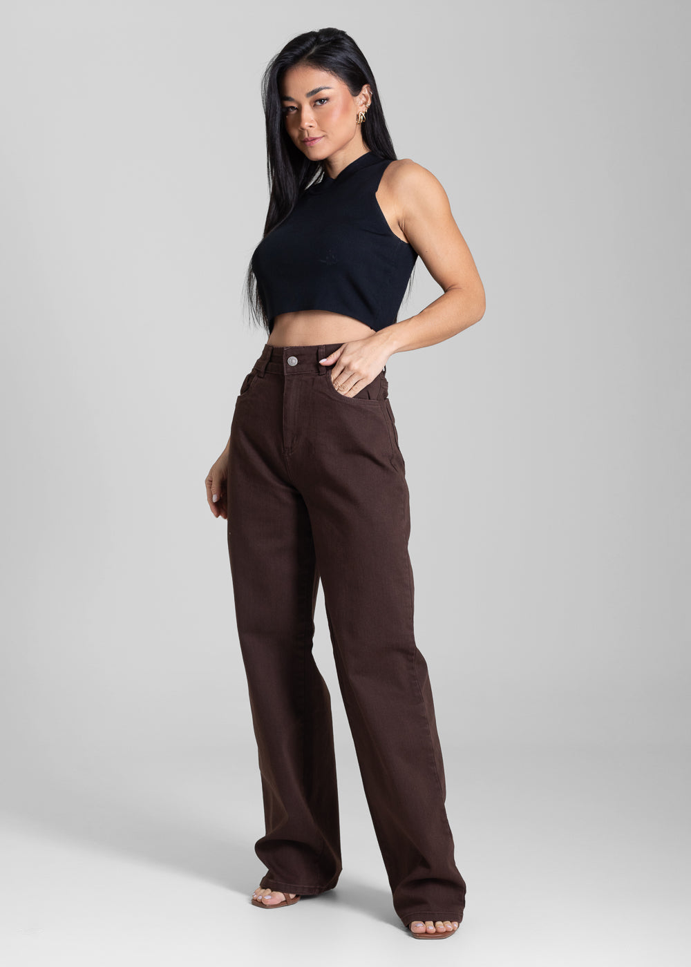 Calça Sarja Sawary Wide Leg - 283032 MARROM