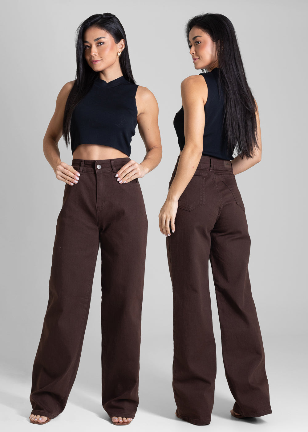 Calça Sarja Sawary Wide Leg - 283032 MARROM