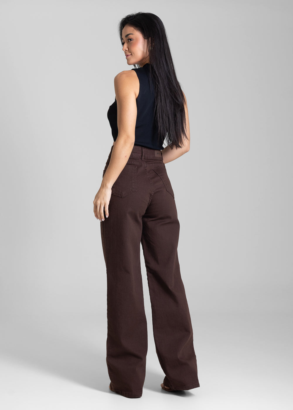Calça Sarja Sawary Wide Leg - 283032 MARROM