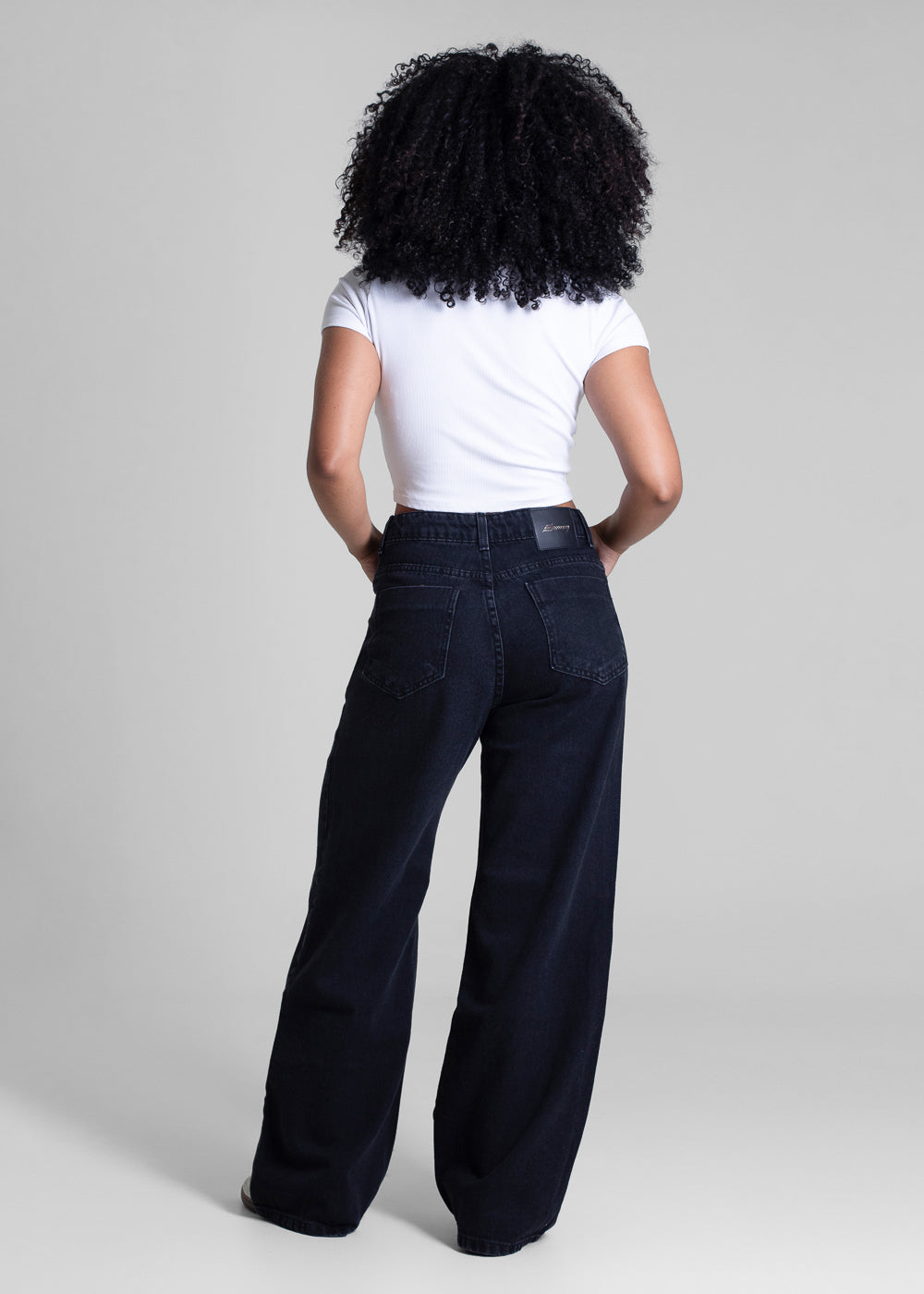 Calça Jeans Sawary Super Wide Leg Brilho - 283043 PRETO