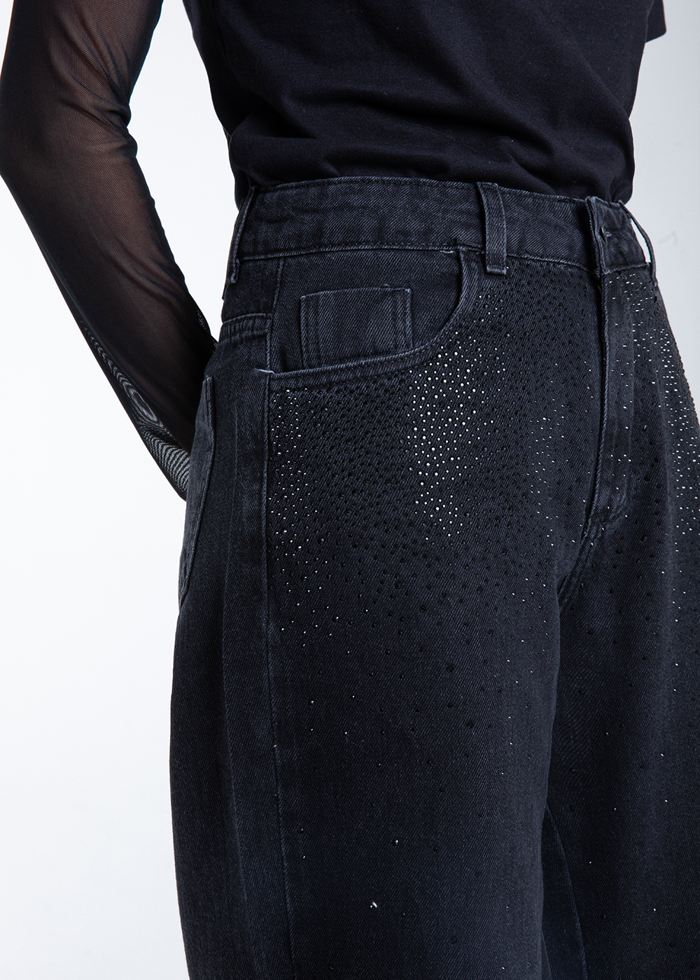 Calça Jeans Sawary Super Wide Leg Brilho - 283043 PRETO