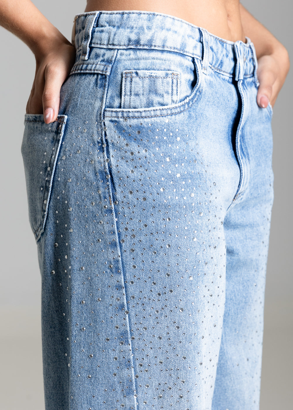 Calça Jeans Sawary Wide Leg Brilho - 283046 AZUL