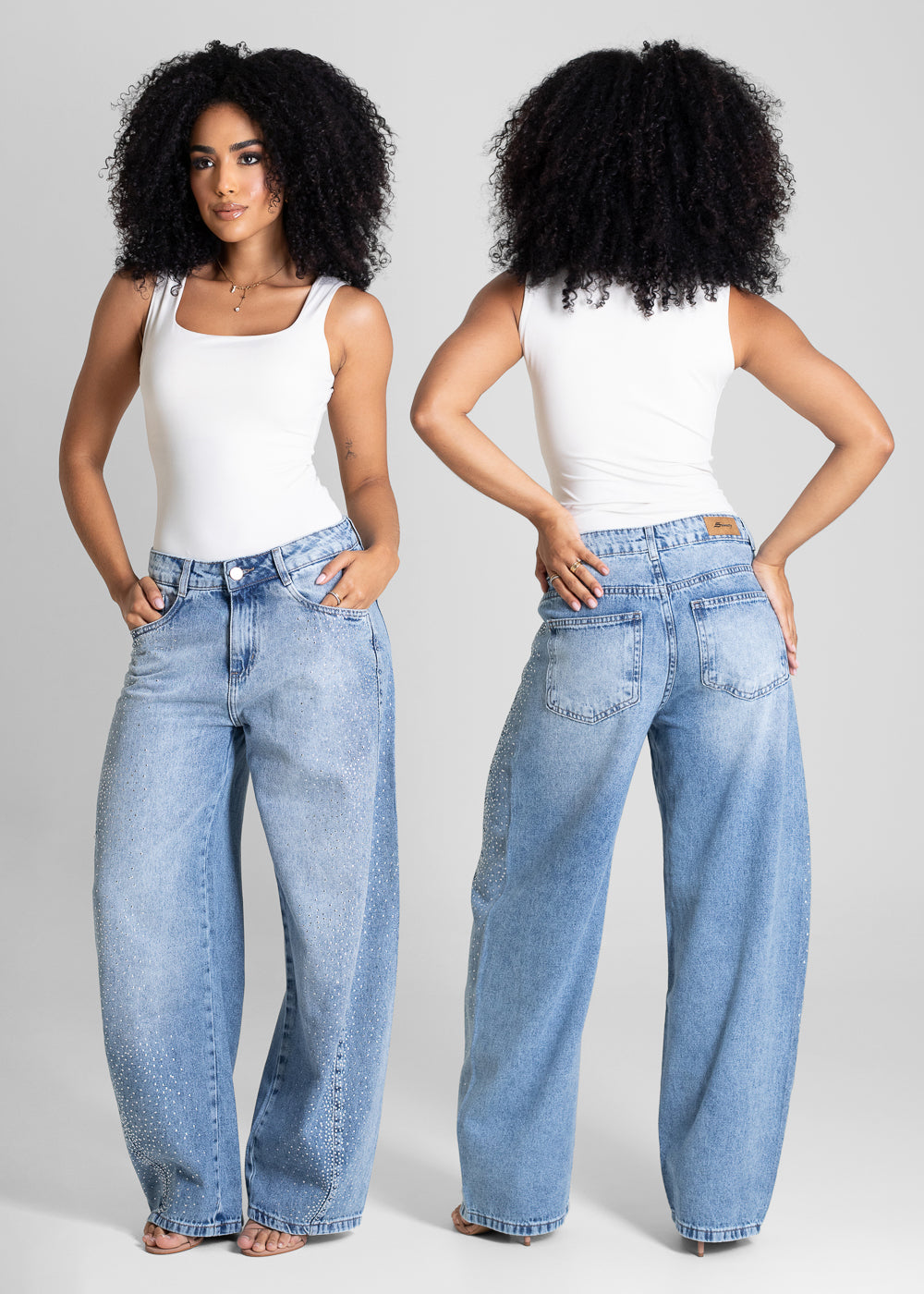 Calça Jeans Sawary Barrel Brilho - 283072 AZUL