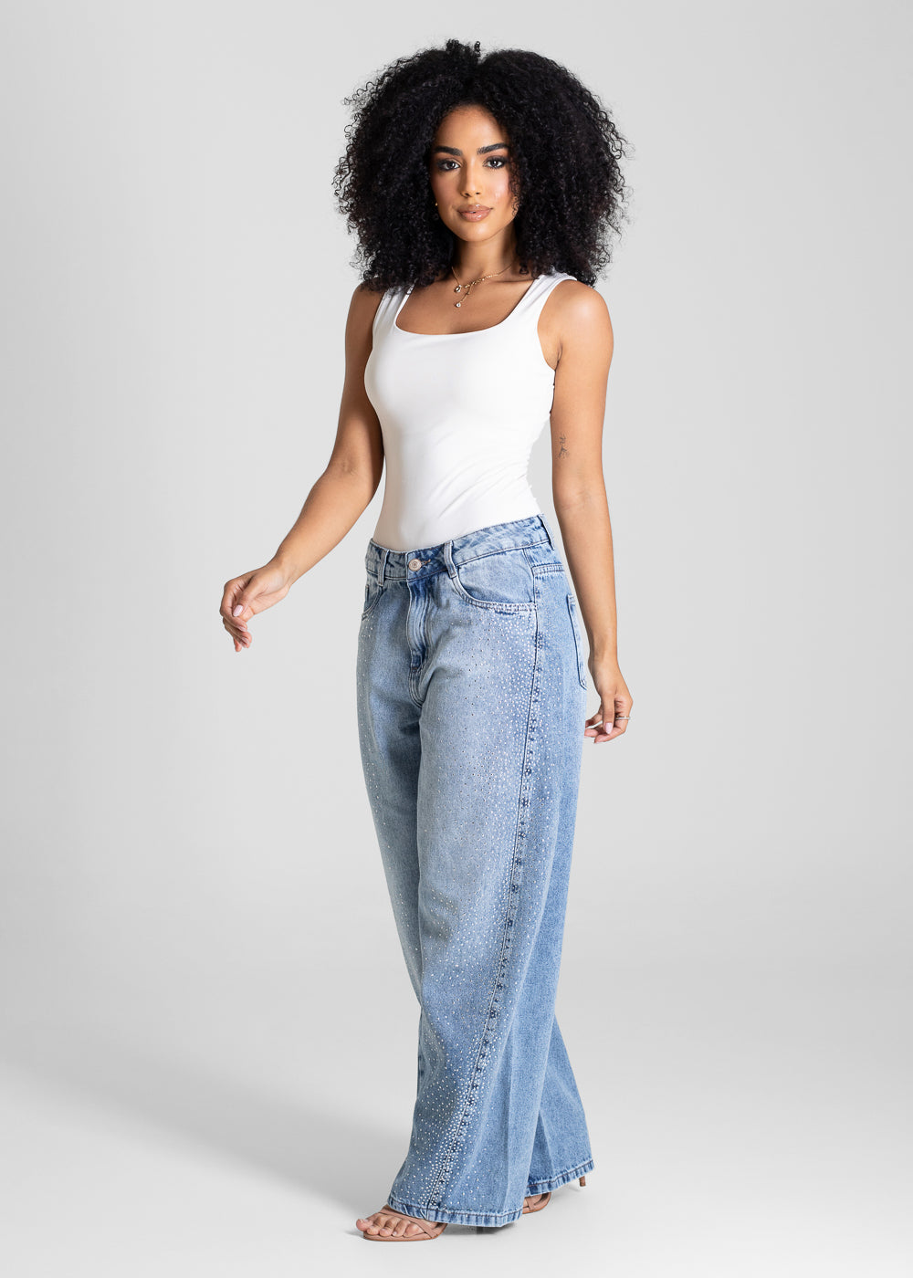 Calça Jeans Sawary Barrel Brilho - 283072 AZUL