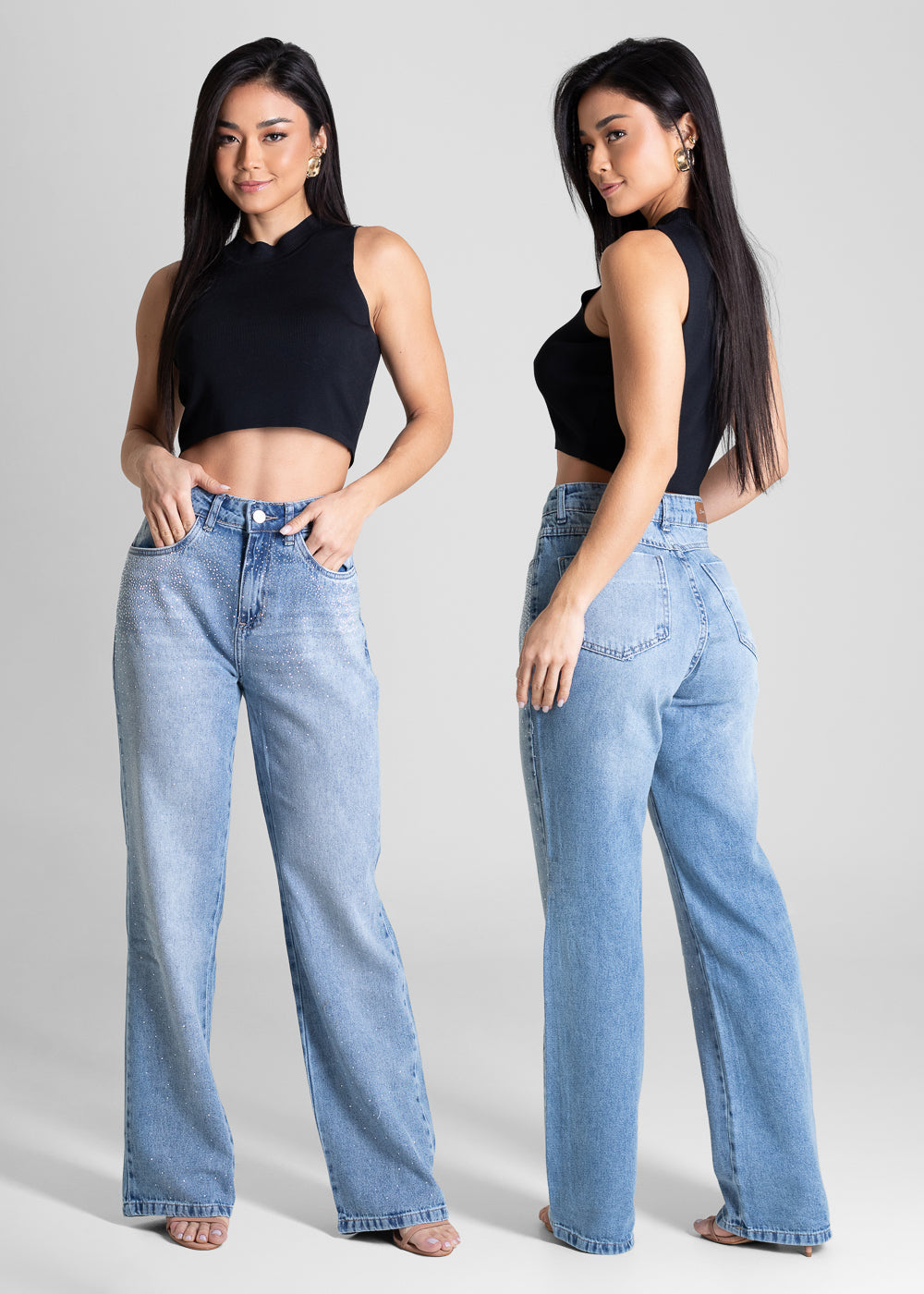 Calça Jeans Sawary Reta Strass - 283129 AZUL