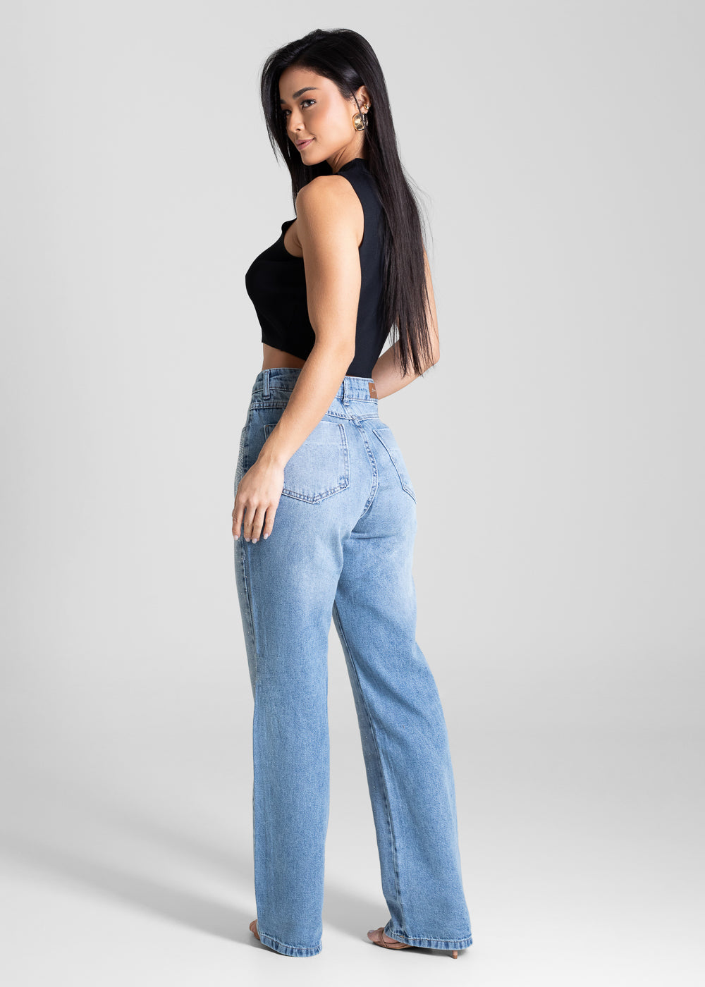 Calça Jeans Sawary Reta Strass - 283129 AZUL