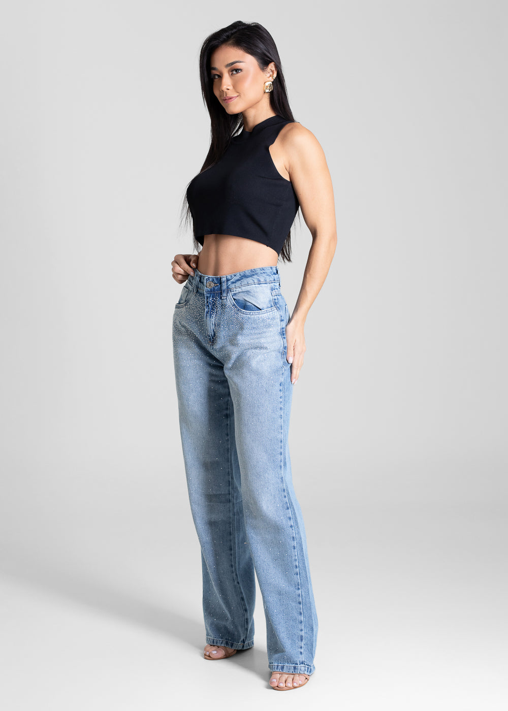Calça Jeans Sawary Reta Strass - 283129 AZUL
