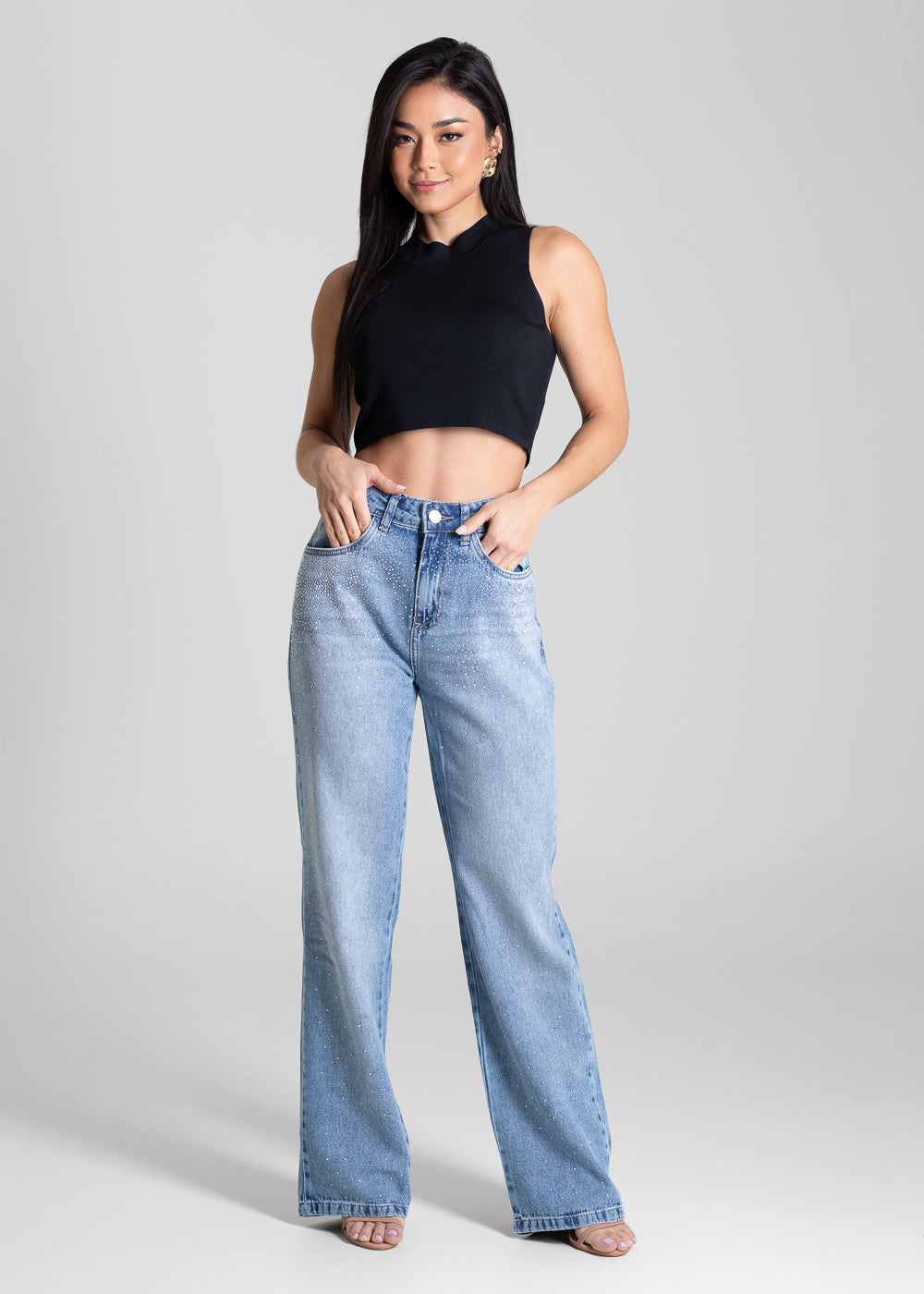 Calça Jeans Sawary Reta Strass - 283129 AZUL