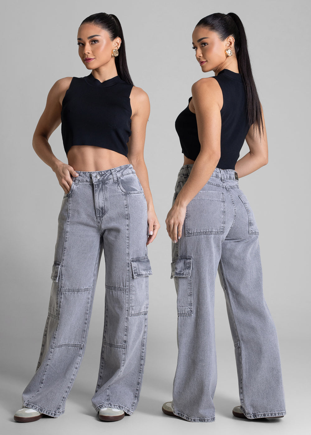 Calça Jeans Sawary Wide Leg Petit - 283134 CINZA
