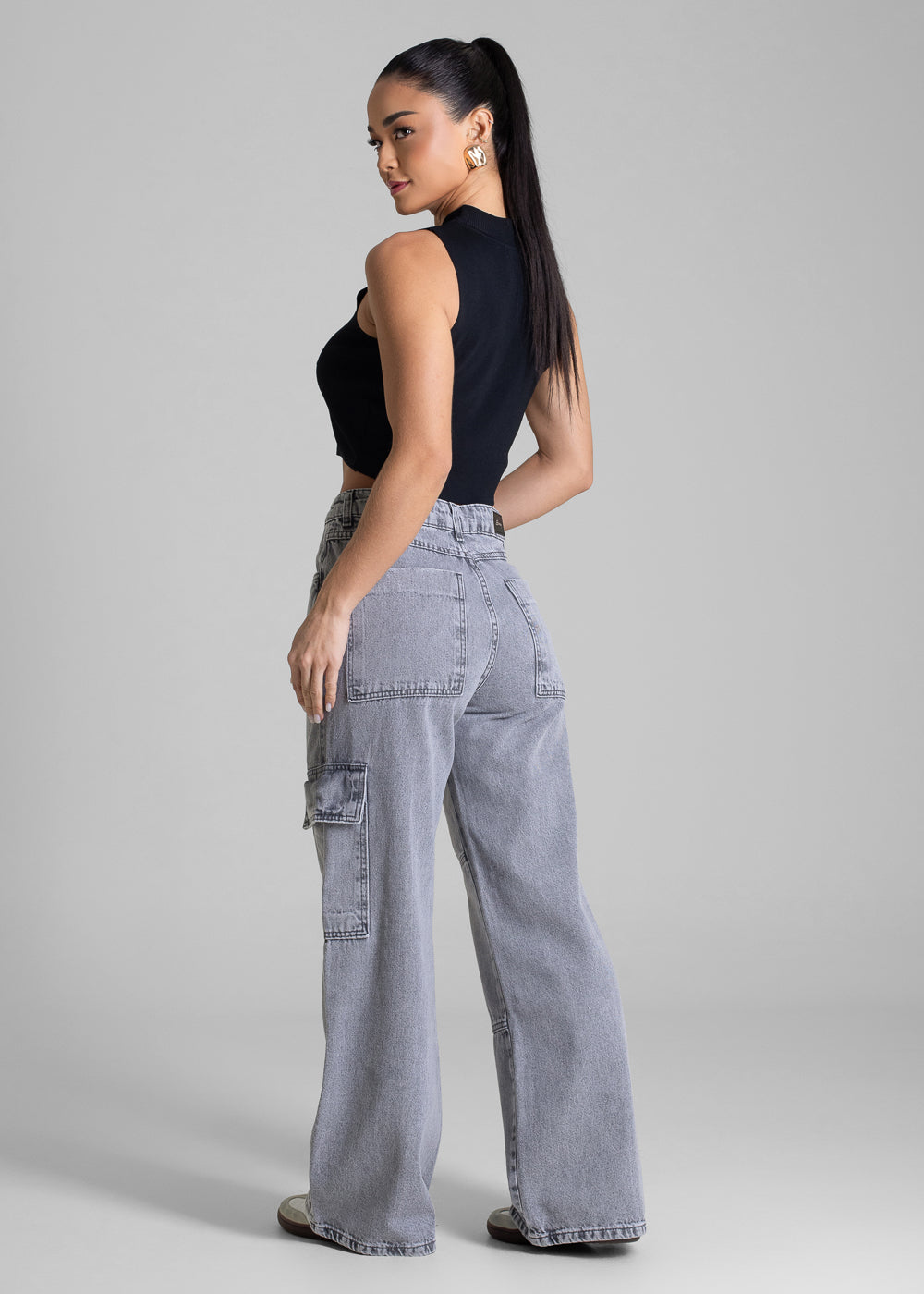 Calça Jeans Sawary Wide Leg Petit - 283134 CINZA