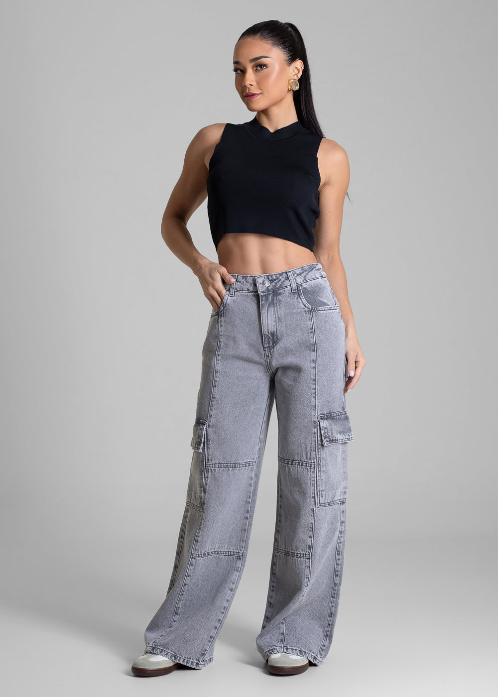 Calça Jeans Sawary Wide Leg Petit - 283134 CINZA