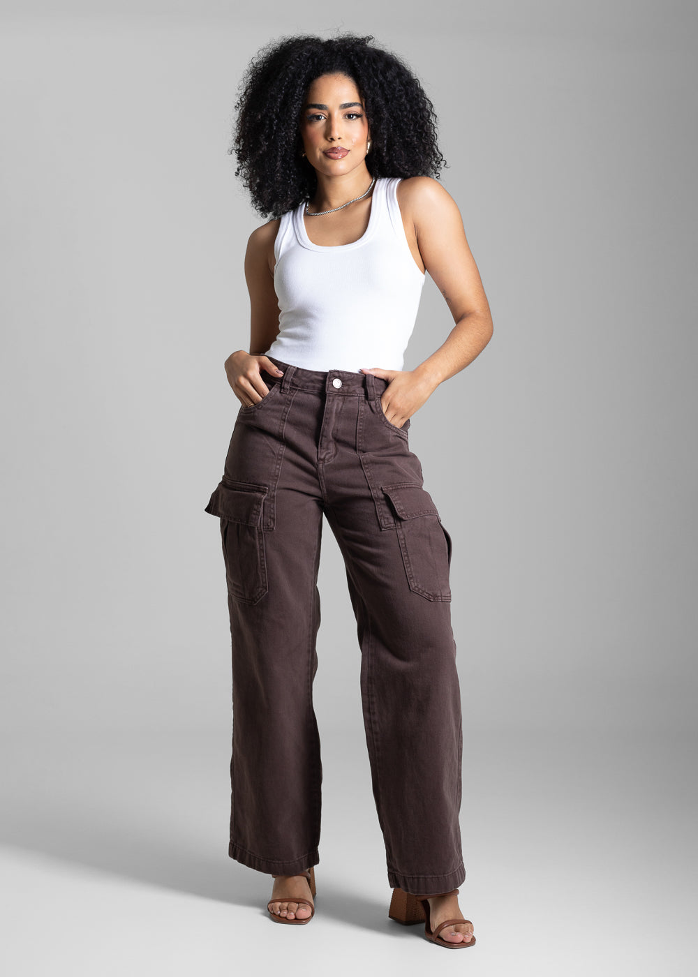 Calça Sarja Sawary Wide Leg - 283145 MARROM