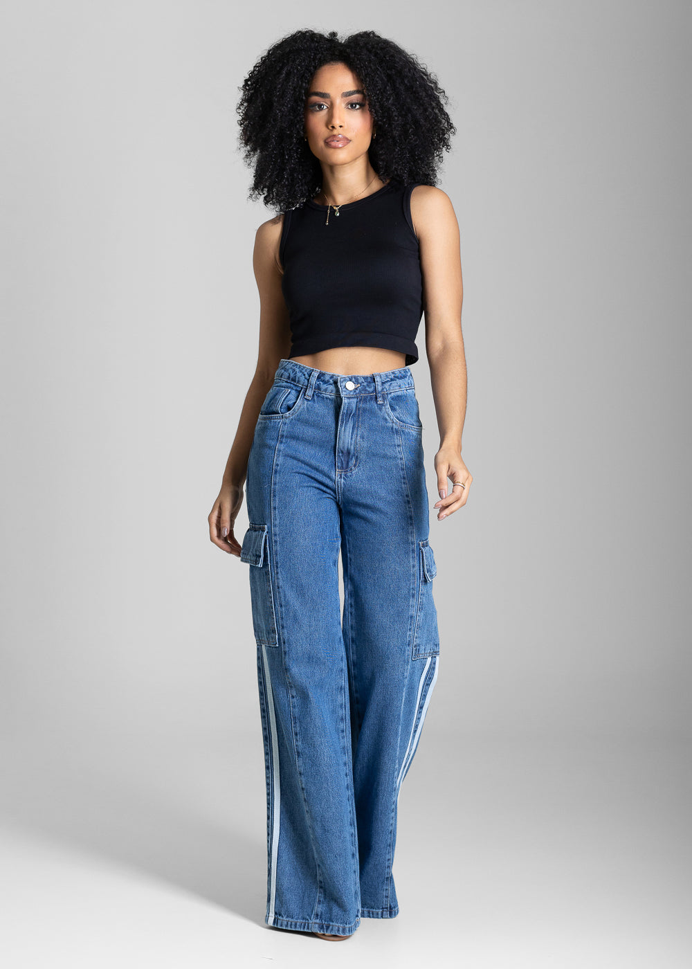 Calça Jeans Sawary Wide Leg Listras - 283185 AZUL