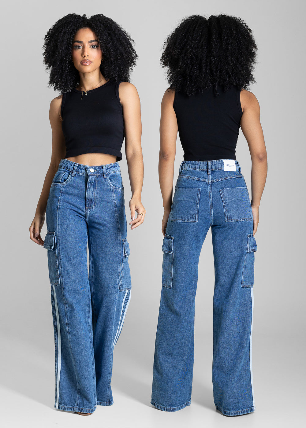 Calça Jeans Sawary Wide Leg Listras - 283185 AZUL