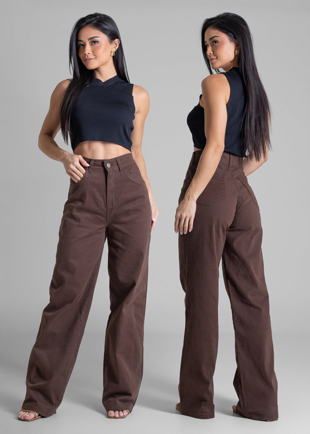 Calça Sarja Sawary Wide Leg - 283188 MARROM