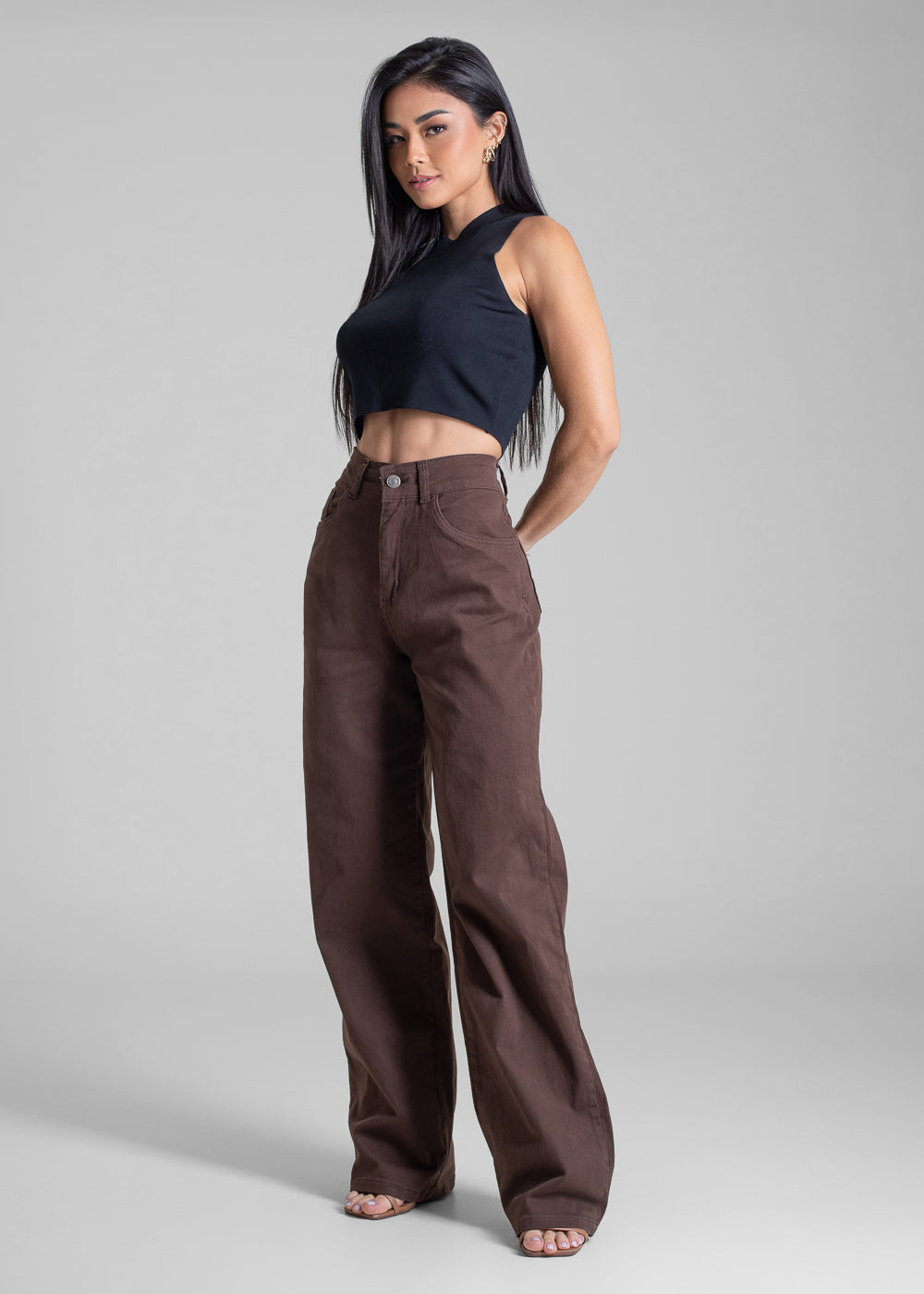 Calça Sarja Sawary Wide Leg - 283188 MARROM