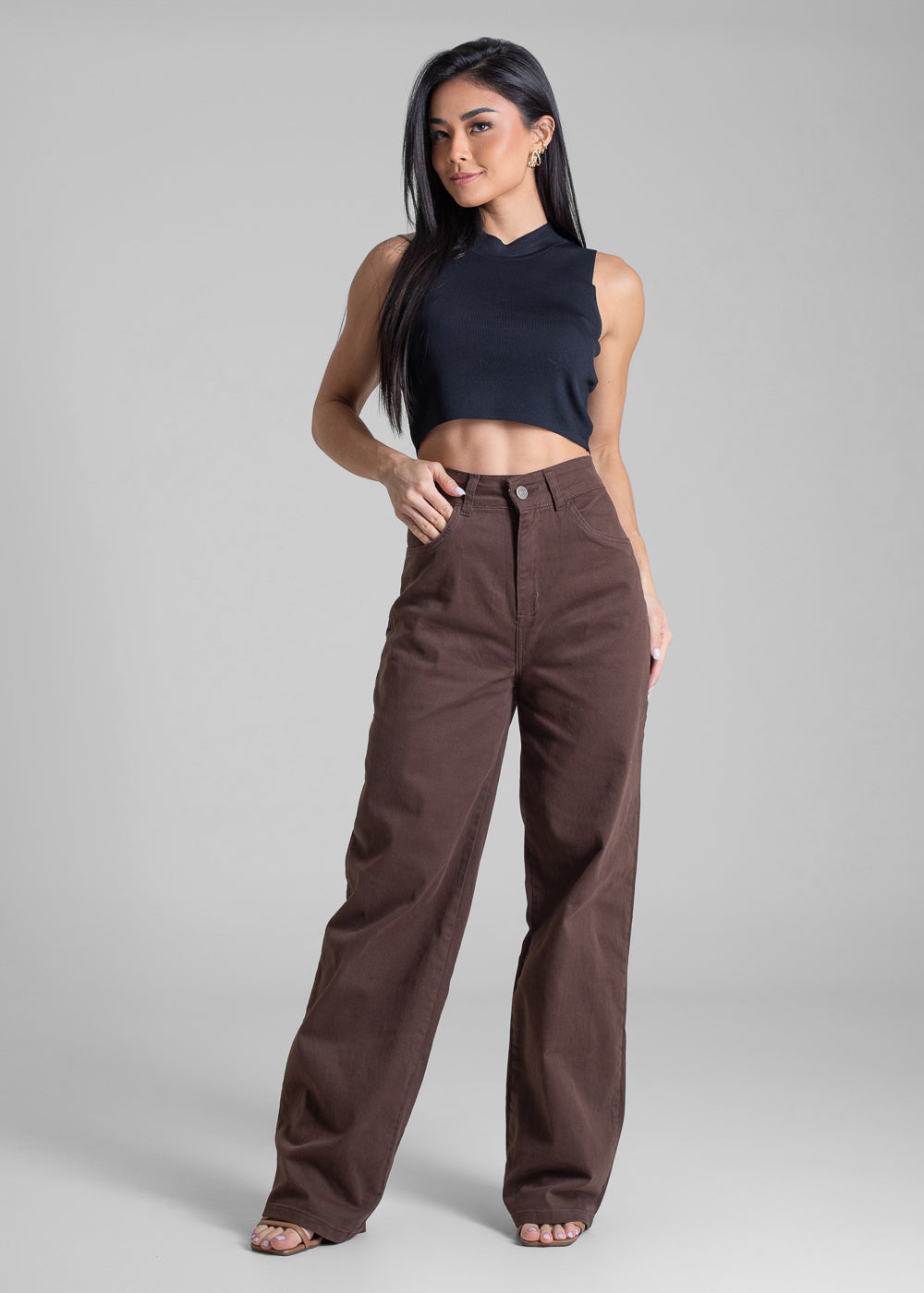 Calça Sarja Sawary Wide Leg - 283188 MARROM