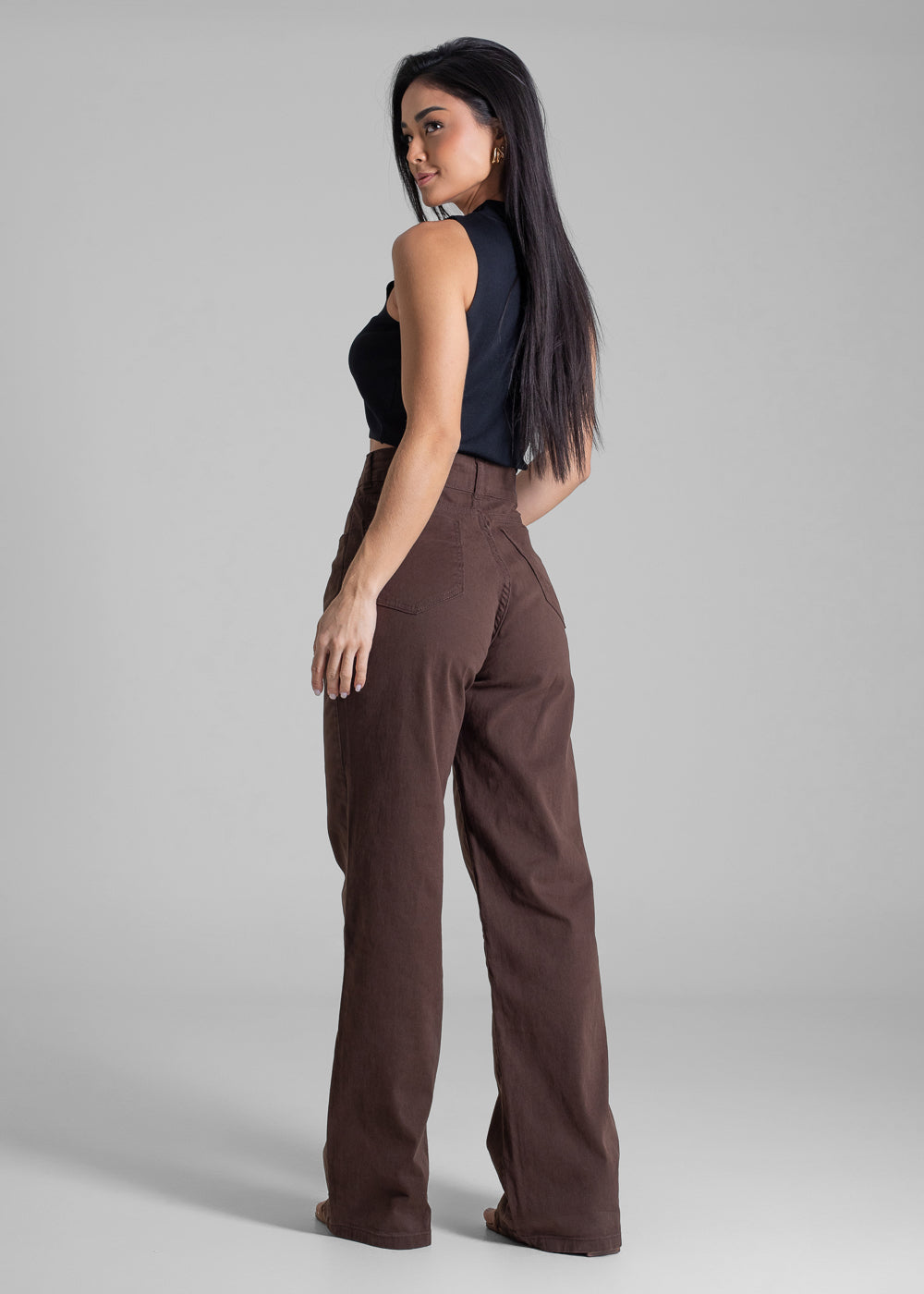 Calça Sarja Sawary Wide Leg - 283188 MARROM