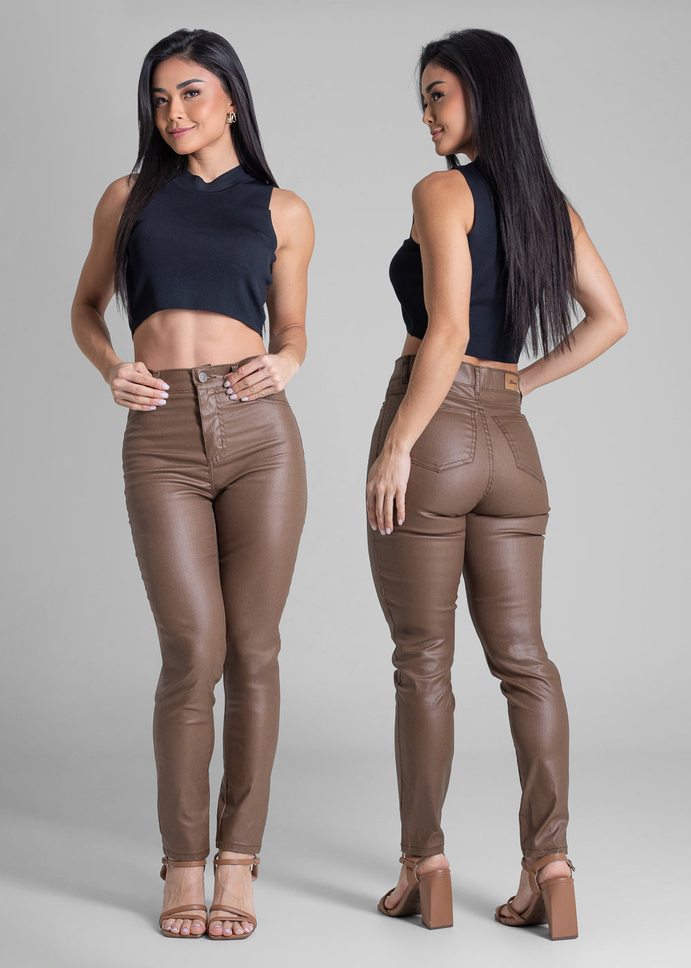 Calça Resinada Sawary Cigarrete - 283224 MARROM