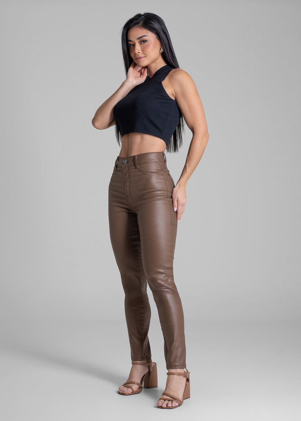 Calça Resinada Sawary Cigarrete - 283224 MARROM