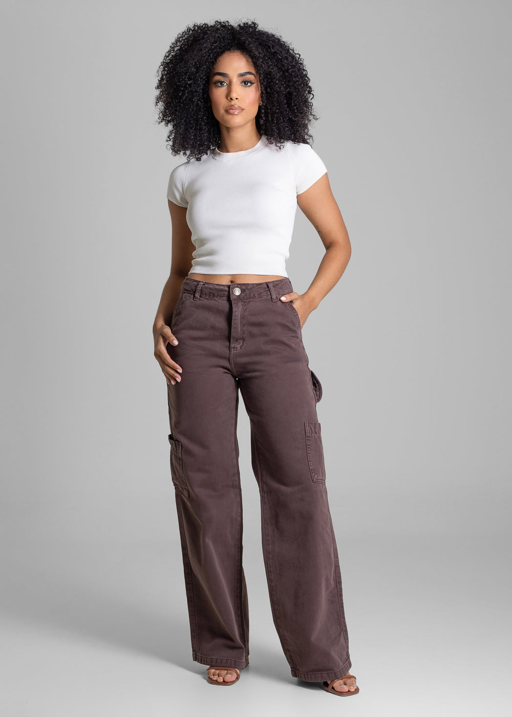 Calça Sarja Sawary Wide Leg - 283232 MARROM