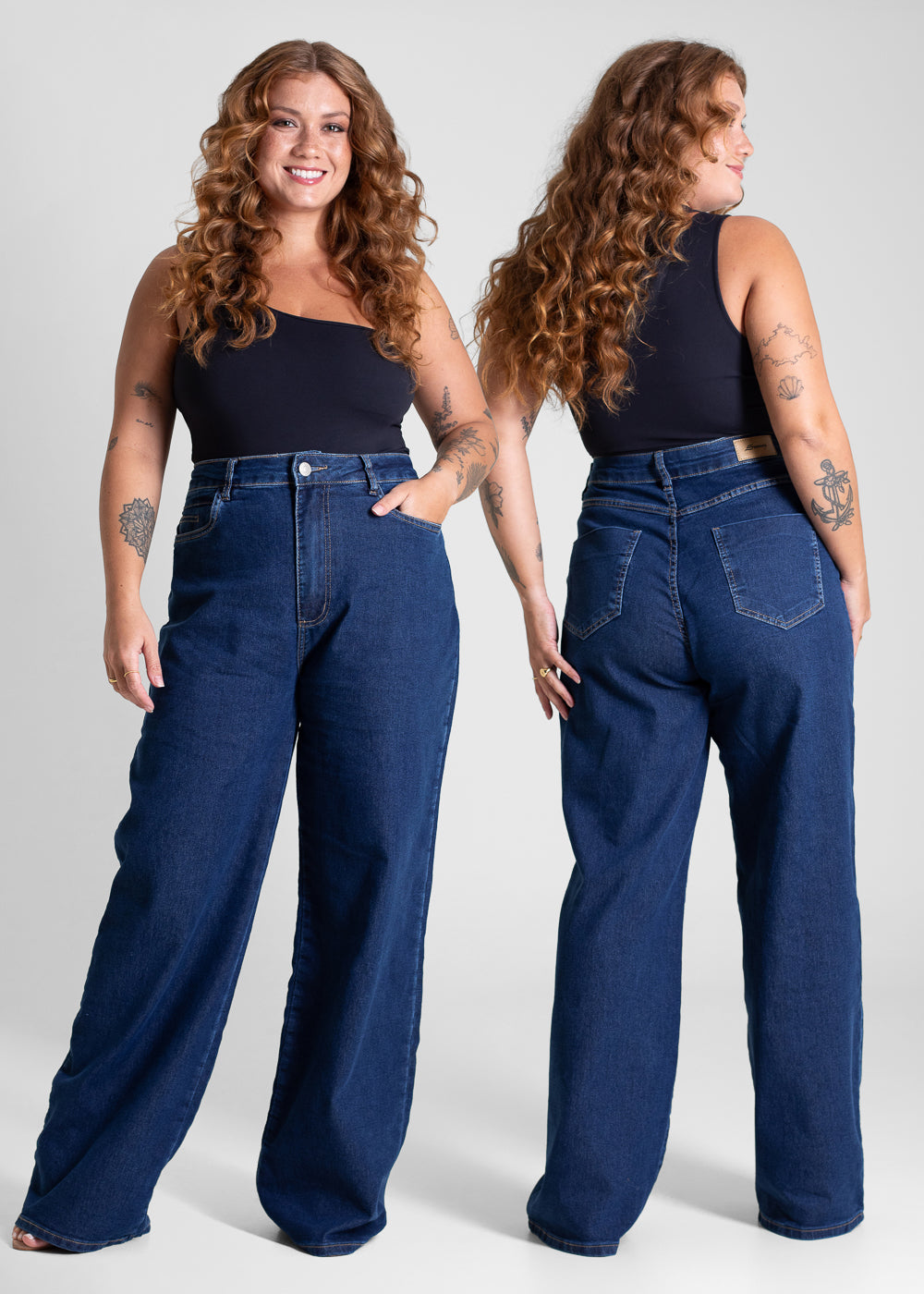 Calça Jeans Sawary Plus Size Wide Leg - 283244 AZUL