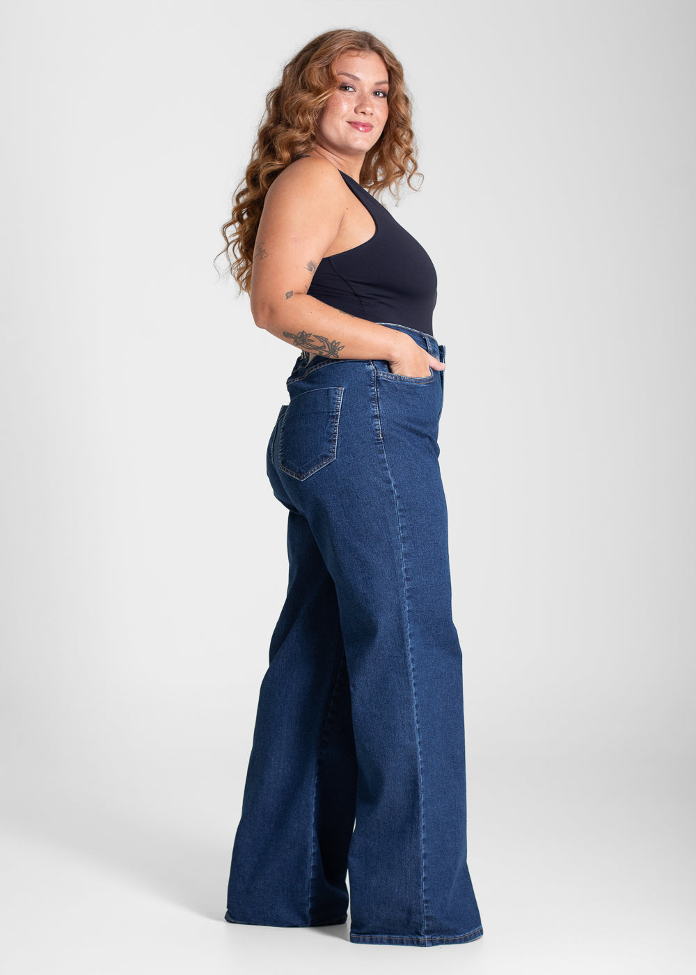 Calça Jeans Sawary Plus Size Wide Leg - 283250 AZUL