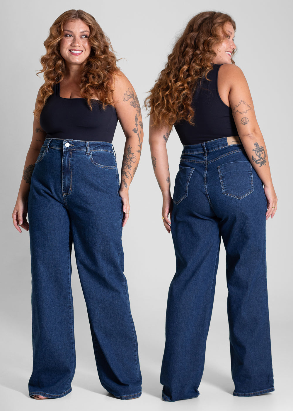 Calça Jeans Sawary Plus Size Wide Leg - 283250 AZUL
