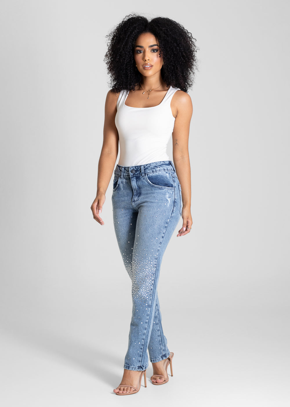 Calça Jeans Sawary Reta Brilho - 283265 AZUL