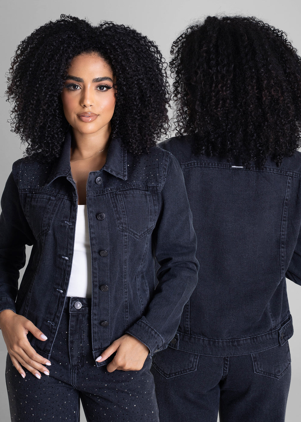 Jaqueta Jeans Sawary Brilho - 283282 PRETO