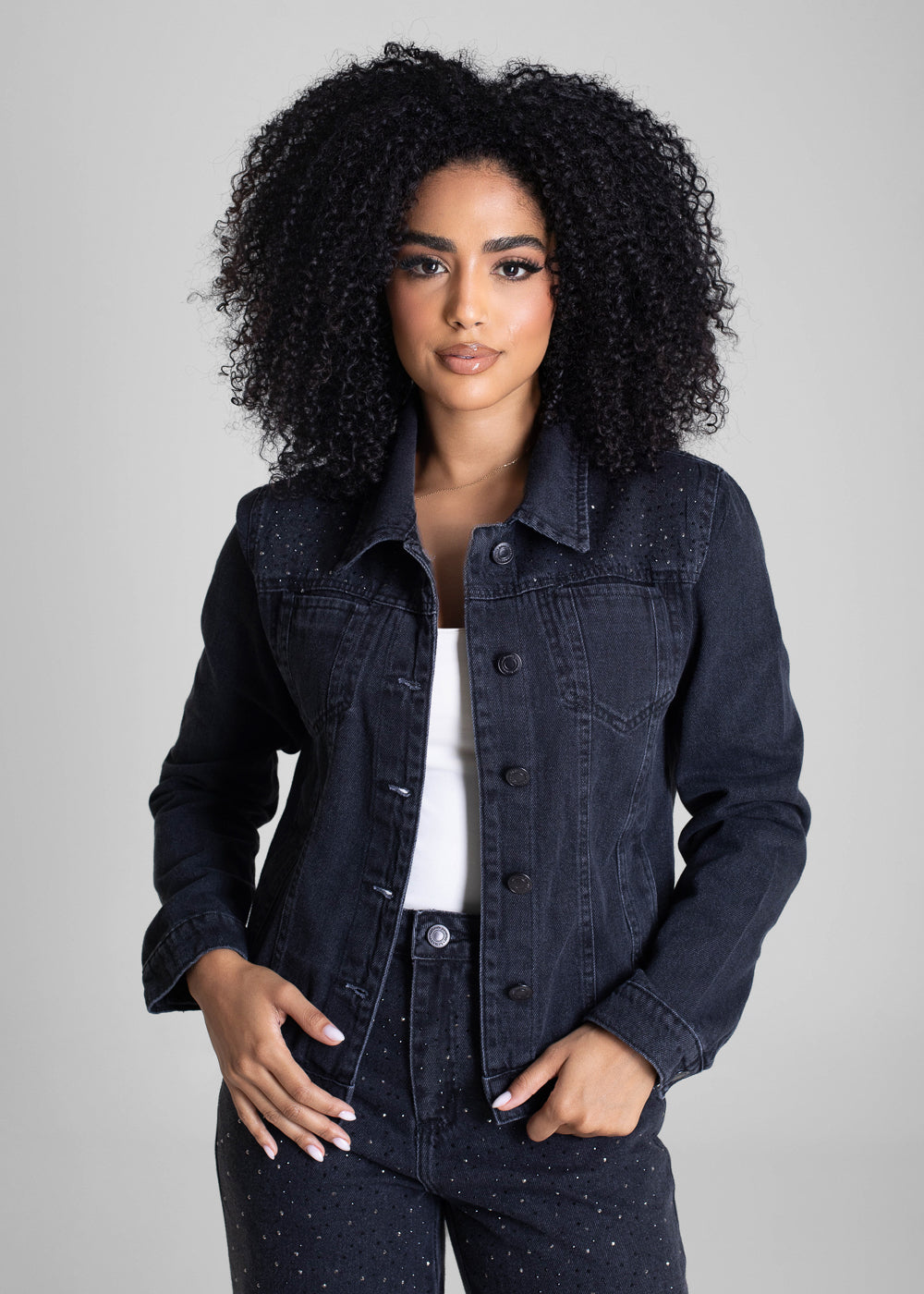 Jaqueta Jeans Sawary Brilho - 283282 PRETO