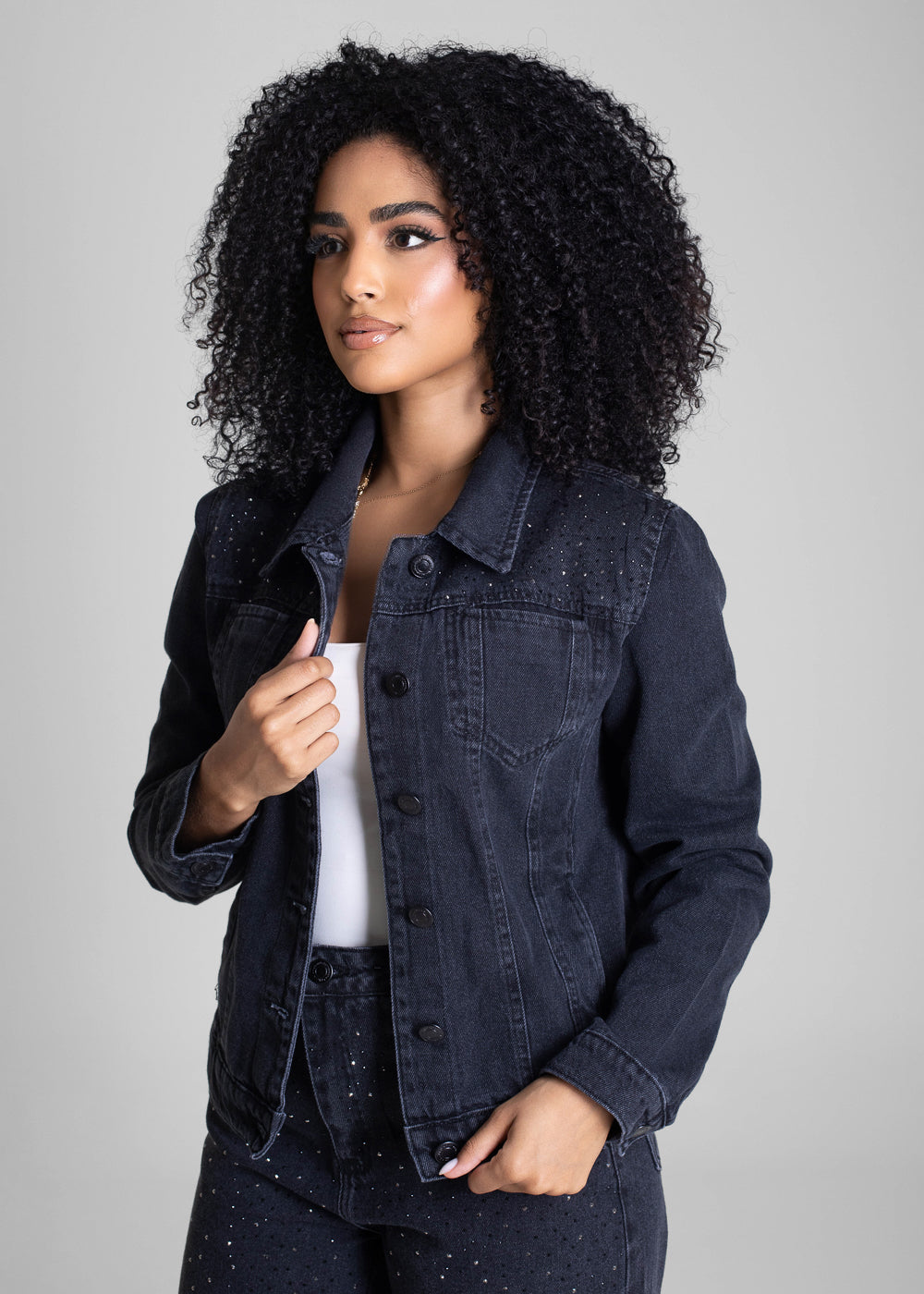 Jaqueta Jeans Sawary Brilho - 283282 PRETO