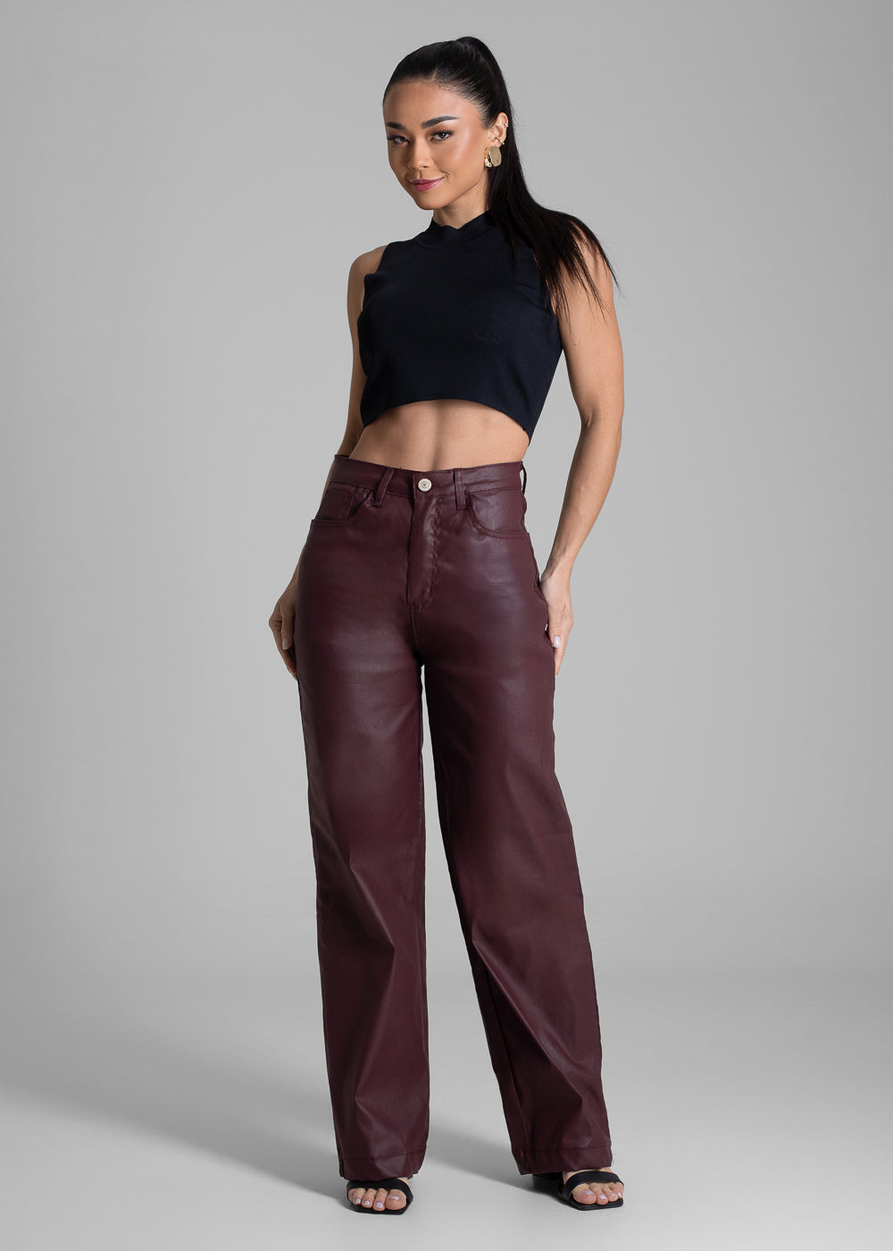 Calça Resinada Sawary Wide Leg Petit - 283291 VERMELHO ESCURO
