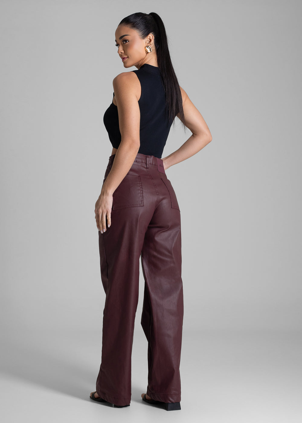 Calça Resinada Sawary Wide Leg Petit - 283291 VERMELHO ESCURO