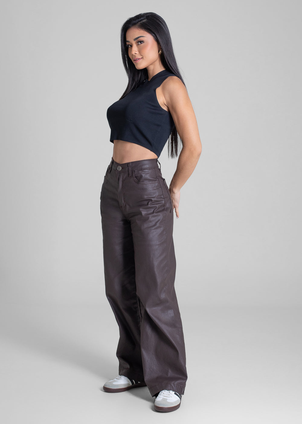Calça Resinada Sawary Wide Leg Petit - 283294 MARROM