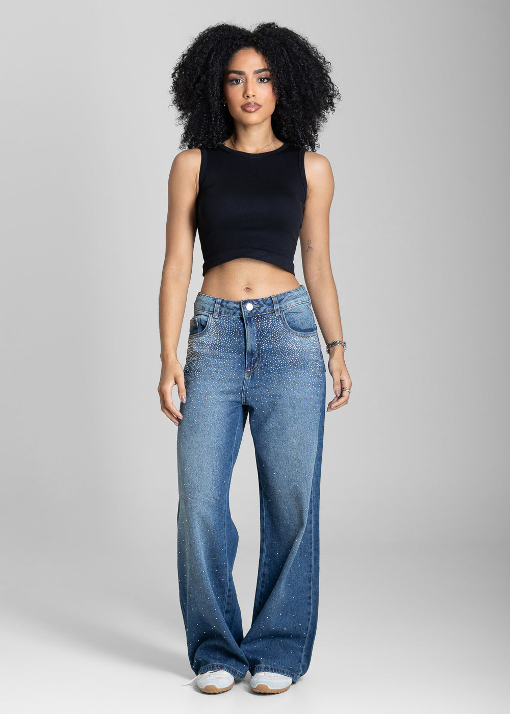 Calça Jeans Sawary Wide Leg Petit Brilho - 283310 AZUL
