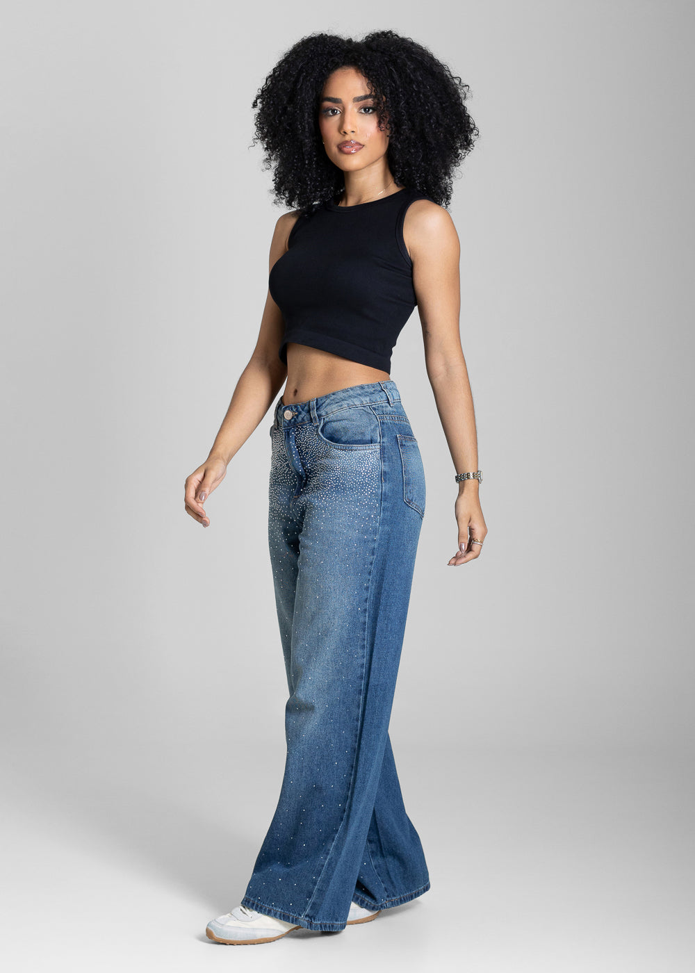 Calça Jeans Sawary Wide Leg Petit Brilho - 283310 AZUL