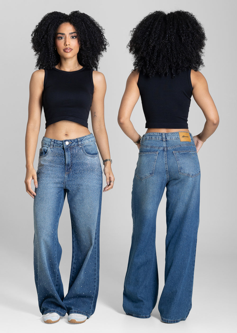 Calça Jeans Sawary Wide Leg Petit Brilho - 283310 AZUL