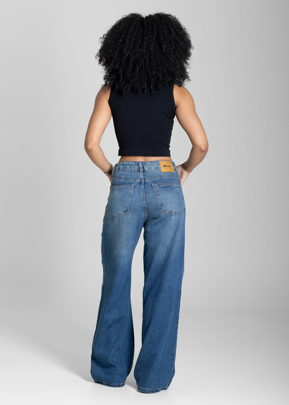 Calça Jeans Sawary Wide Leg Petit Brilho - 283310 AZUL