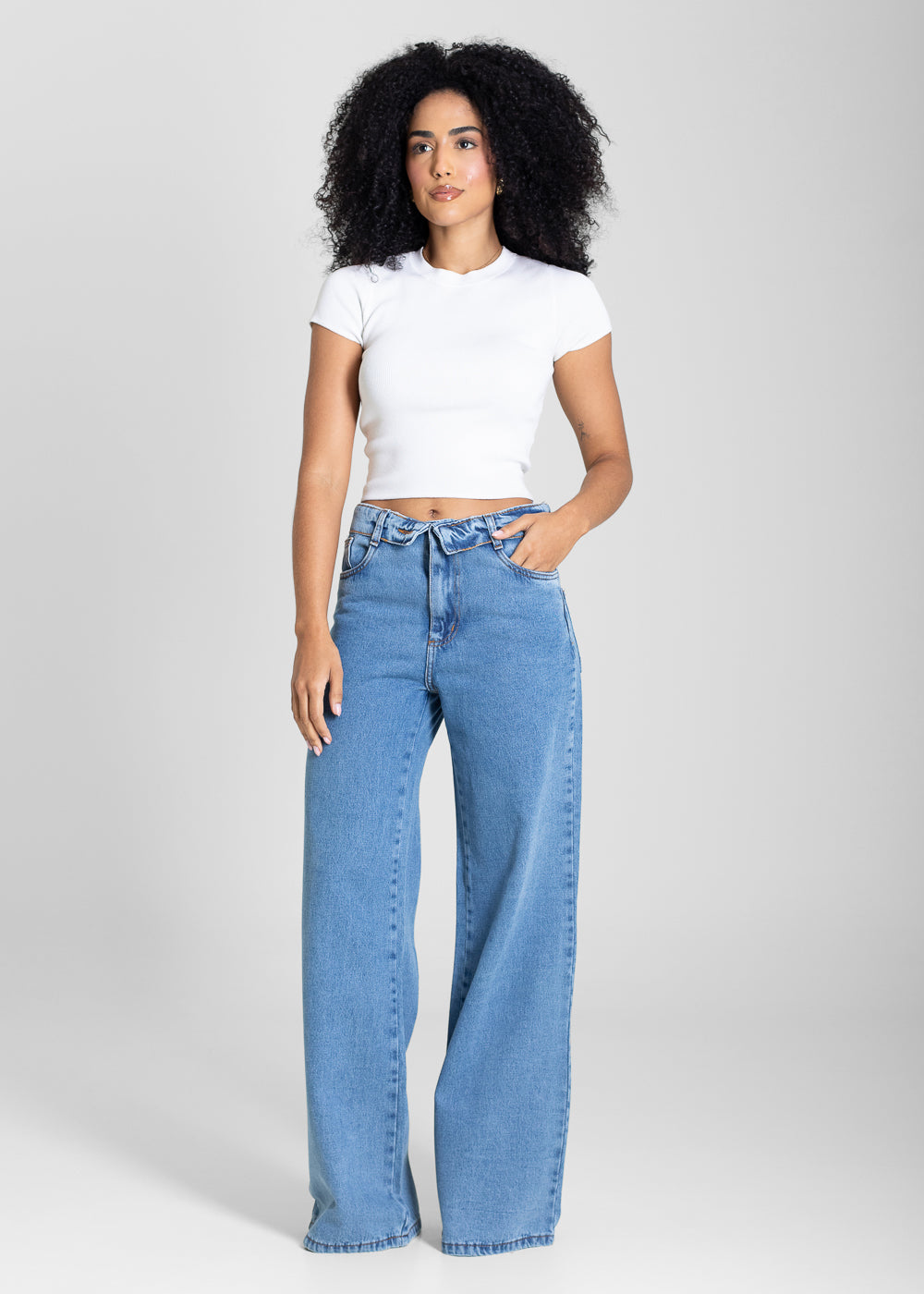 Calça Jeans Sawary Wide Leg Cós Duplo - 283316 AZUL