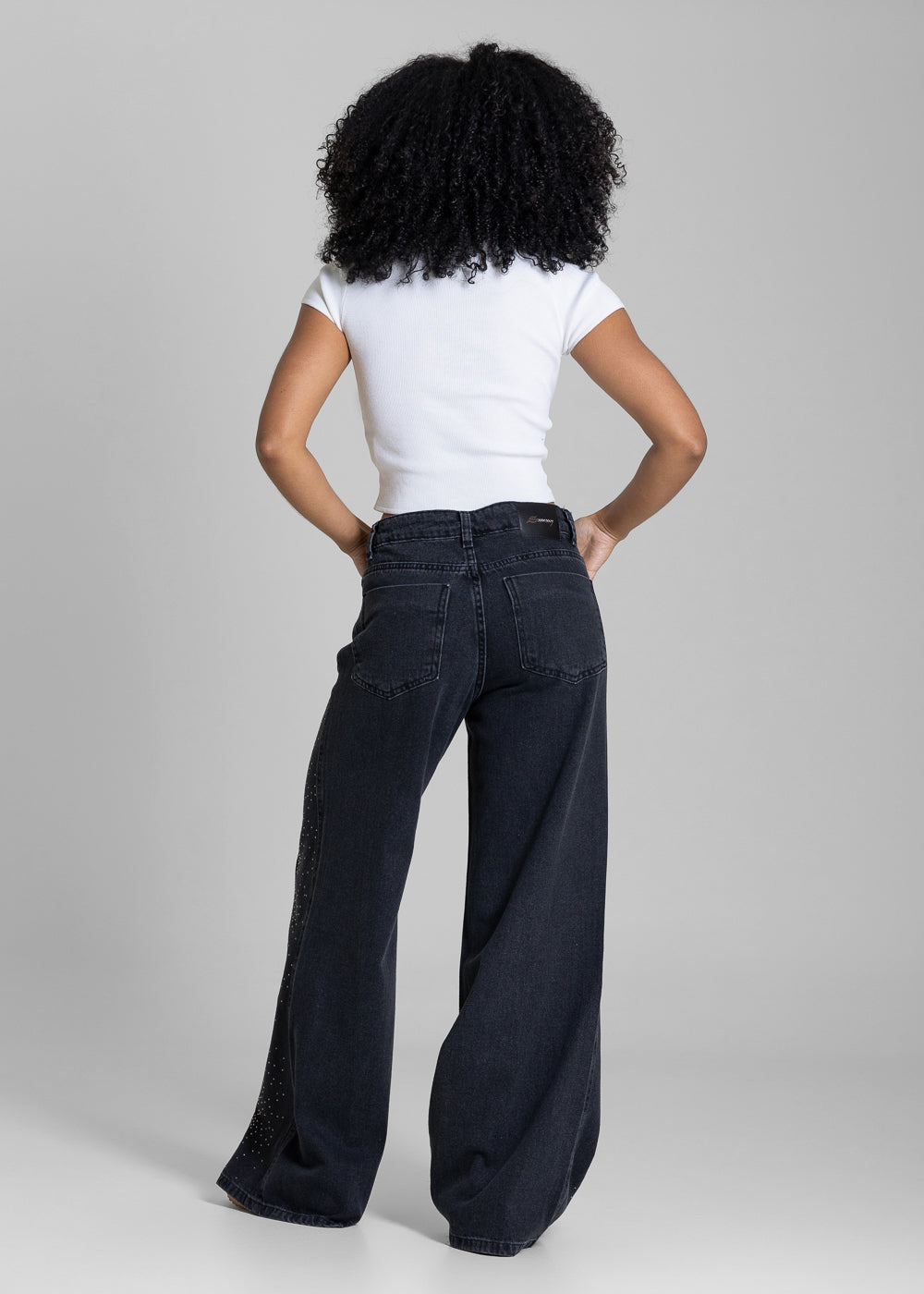 Calça Jeans Sawary Wide Leg Petit Brilho - 283317 PRETO