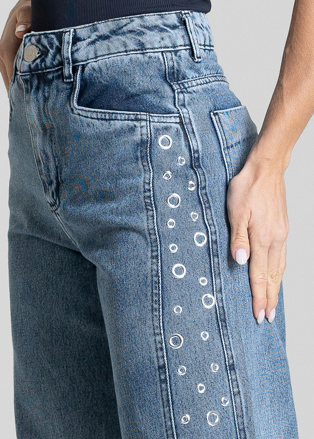 Calça Jeans Sawary Wide Leg Petit Ilhós - 283319 PRETO
