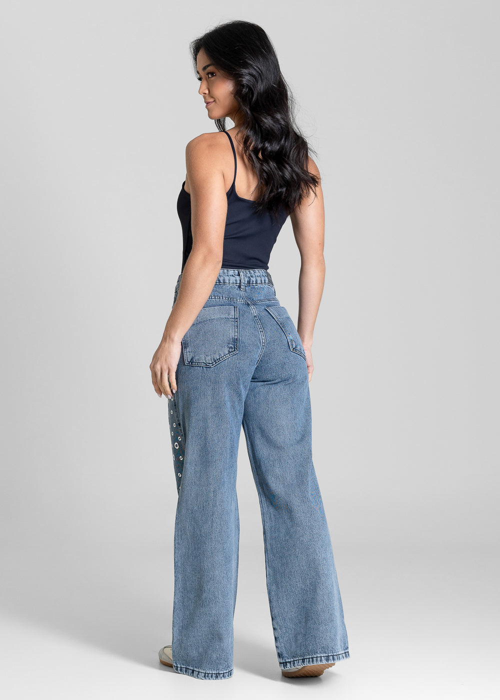 Calça Jeans Sawary Wide Leg Petit Ilhós - 283319 PRETO
