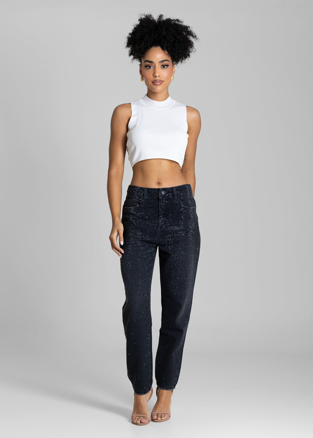 Calça Jeans Sawary Mom Brilho - 283329 PRETO
